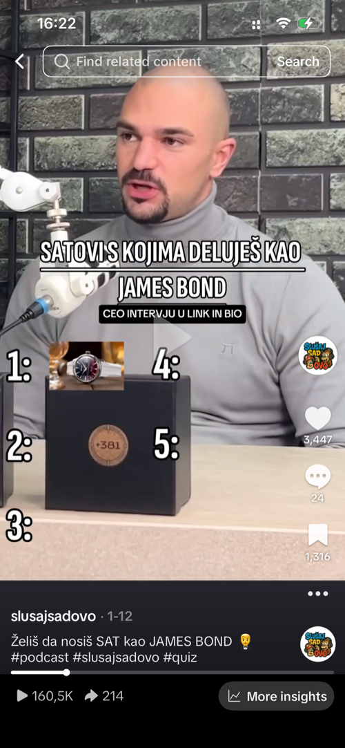 Primer plasiranja brenda satova u shorts formatu — ilustracija, nije stvarno sponzorstvo