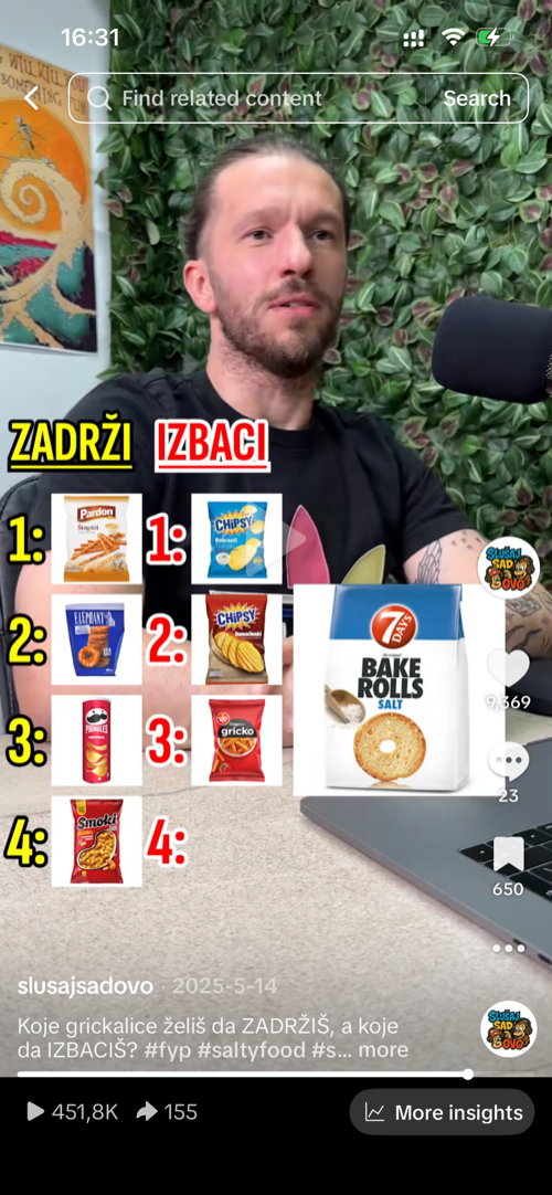 Primer plasiranja brenda slanih grickalica u shorts formatu — ilustracija, nije stvarno sponzorstvo
